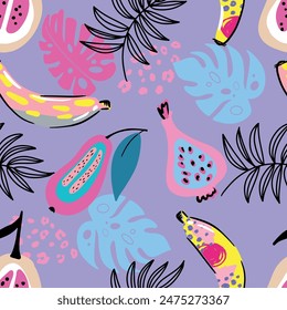 Hand drawn tropic flower pattern. summer background.  for textile,  fashion wear, wrapping paper. Abstract decorative flat vector illustration