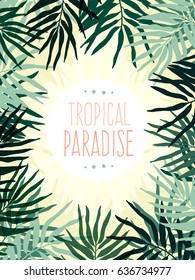 Hand Drawn Tropical Background with Palm Leaves.