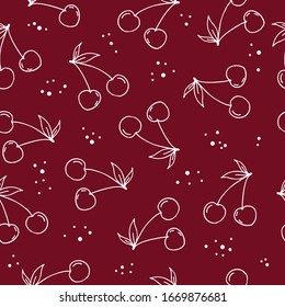 Hand drawn tropical cherry fruit seamless pattern. Vector illustration.