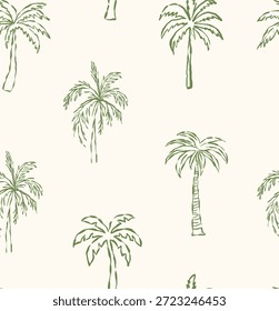 Árbol de coco tropical dibujado a mano. árbol de coco sin patrón. Festiva, verano, playa, impresión, coco dibujado a mano, diseño textil Fondo de pantalla Vector playa ilustración, camiseta, impresión de la camisa.