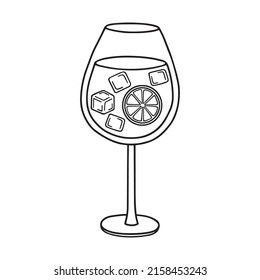 Hand drawn tropical exotic cocktail doodle.  Summer alcoholic drink in sketch style.  Vector illustration isolated on white background.