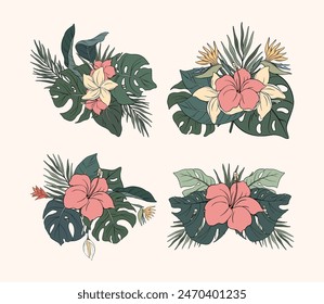 Hand Drawn Tropical Flower Arrangement