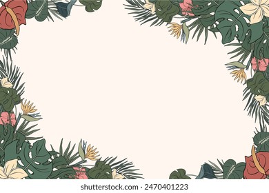 Hand Drawn Tropical Flower Frame Background