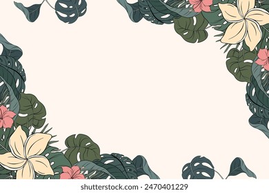 Hand Drawn Tropical Flower Frame Background