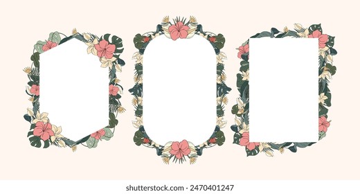 Fondo de marco de flor tropical dibujado a mano
