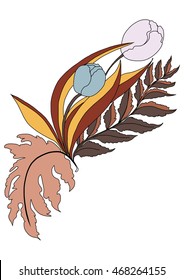 Hand drawn tropical flower,Roses, hibiscus, tulips