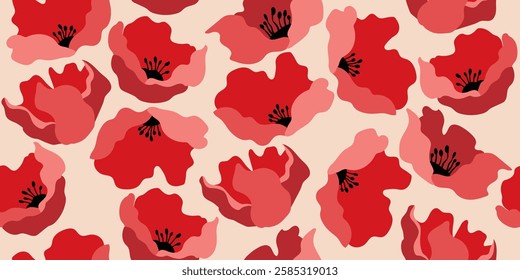 Hand drawn tropical forest flowers, seamless pattern background vector illustration