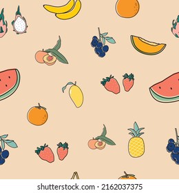 hand drawn tropical fruit pattern vector