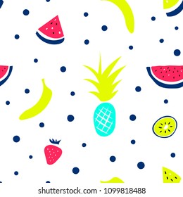 Hand drawn tropical fruits seamless pattern. Vector illustration