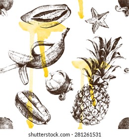 Hand drawn tropical fruits seamless pattern