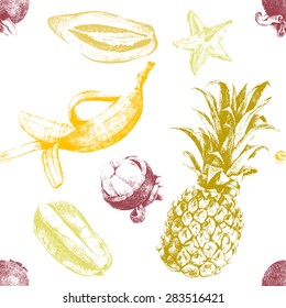 Hand drawn tropical fruits seamless pattern