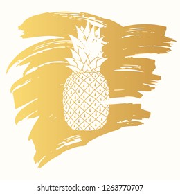 Hand drawn tropical grunge golden pineapple background. Rough fruit gold texture. Vector isolated sketch.