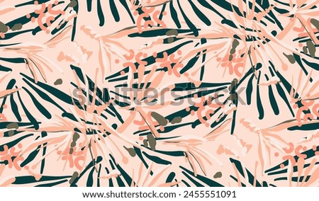 Hand drawn tropical jungle pattern minimal abstract organic shapes. Exotic Collage contemporary fabric print. Fashionable template for design.