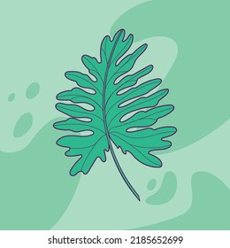 Hojas tropicales dibujadas a mano sobre fondo verde brillante visto