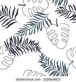 Hand Drawn  Tropical Leave Seamless Pattern.