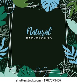 Hand drawn tropical leaves background with frame