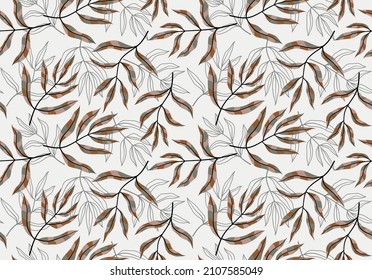 Hand drawn tropical leaves with seamless pattern. 