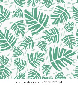 Hand drawn tropical monstera leaves seamless pattern. Summer design for fabric, textile print, wrapping paper, children textile. Vector illustration