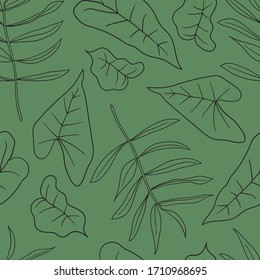 hand drawn Tropical palm leaves, jungle leaves seamless vector floral pattern. Ideal for textile. Summer background