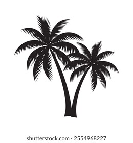 Hand Drawn Tropical Palm Tree Silhouette with Exotic Island and Summer Theme isolated vector Design on white background 
