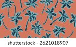 Hand drawn tropical palm trees pattern. Hawaii summer fashion for fabric, textile, apparel, poster, cover, decoration, banner, wallpaper, interior. Vector illustration.