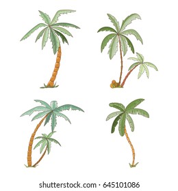 Hand drawn tropical palm trees set. Summer vector illustration can be used as invitation, postcard, menu, flyer banner or website decoration.