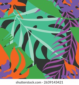 Hand drawn tropical pattern ideas for textile, home decor, banner, post card, template, rugs and carpet, Brochure, gift wrapping. Hawaiian seamless summer pattern. Vector illustration