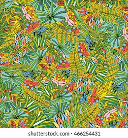 Hand Drawn Tropical Plant Pattern. Background on the Jungle theme. 