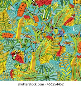 Hand Drawn Tropical Plant Pattern. Background on the Jungle theme. 