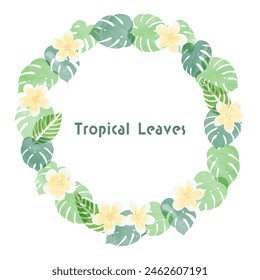 Hand drawn Tropical Plant and Plumeria Frame Illustration