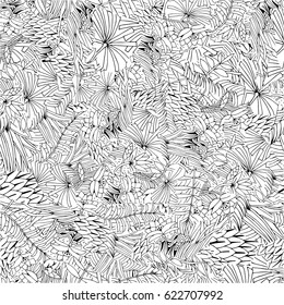 Hand Drawn Tropical Plant Seamless Pattern. Background on the Jungle Theme. 