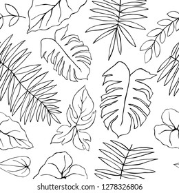 Hand drawn tropical plants. Vector seamless pattern