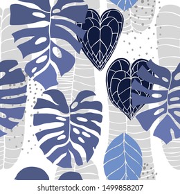 Hand drawn tropical plants. Vector seamless pattern