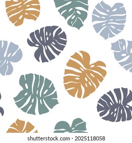 Hand drawn tropical plants. Vector seamless pattern with monstera leaves.