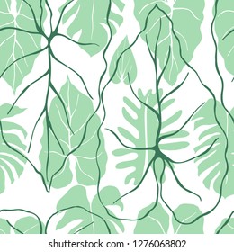 Hand drawn tropical plants.Vector seamless pattern