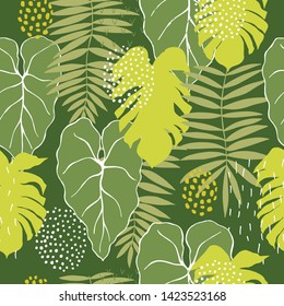 Hand drawn tropical plants.Vector seamless pattern