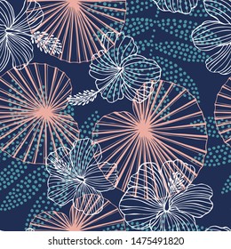 Hand drawn tropical plants.Vector seamless pattern