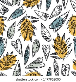 Hand drawn tropical plants.Vector seamless pattern