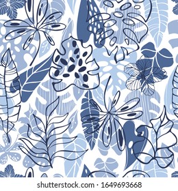Hand drawn tropical plants.Vector seamless pattern
