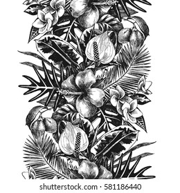 hand drawn tropical seamless border
