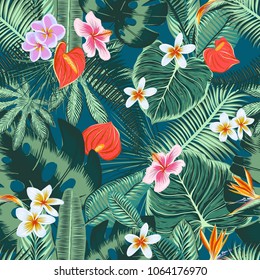 Hand drawn tropical seamless pattern wallpaper of tropical plant. EPS8