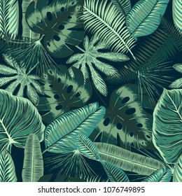 Hand drawn tropical seamless pattern wallpaper of tropical plant. EPS8