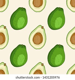 Hand drawn tropical seamless pattern with avocado fruit. Vector background