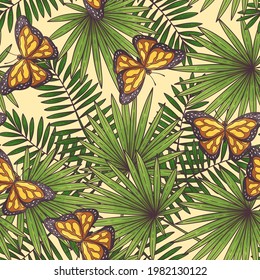 Hand drawn tropical seamless pattern Vector. Each object can be changed and moved.