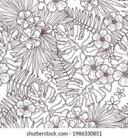 Hand drawn tropical seamless pattern Vector. Each object can be changed and moved.