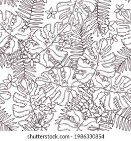 Hand drawn tropical seamless pattern Vector.