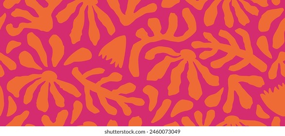 Hand drawn tropical seamless pattern, holiday and summer time, colorful style, natural ornaments for textile, fabric, wall art, wallpaper, poster and decor background.