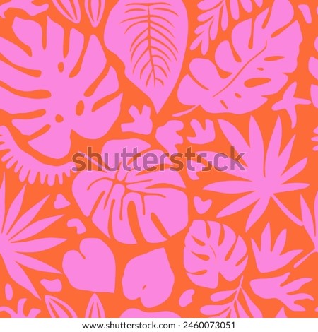Hand drawn tropical seamless pattern, holiday and summer time, colorful style, natural ornaments for textile, fabric, wall art, wallpaper, poster and decor background.