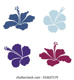 Hand Drawn tropical style sketch. Ideal for web, card, poster, fabric or textile. Creative universal floral set in purple and violet colors. Vector illustration.