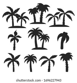 Hand drawn tropical trees silhouette set. Palm, banana leaves. Vector isolated tropic pattern for summer design.